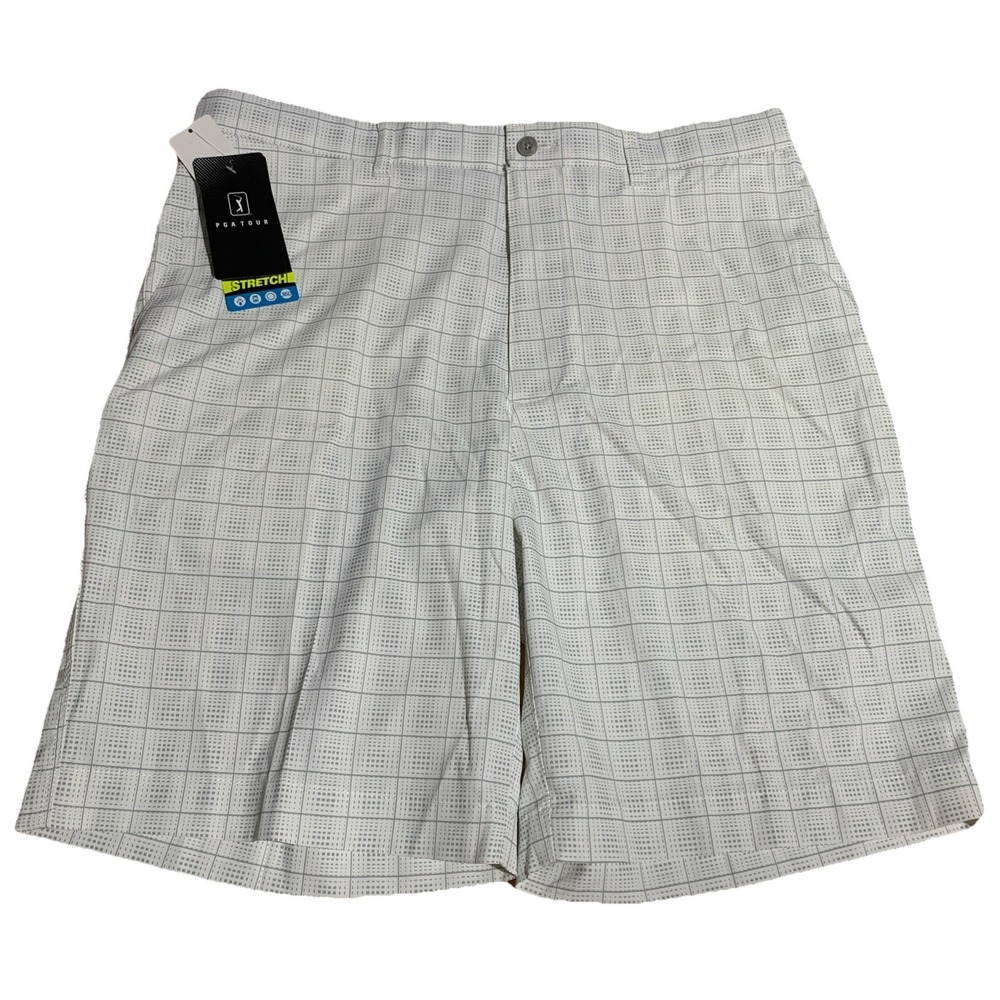 PGA Tour Shorts Size 36 White Gray Plaid Golf Quick Dry Cool